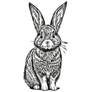 Rabbit  vintage illustration, black and white vector art hare