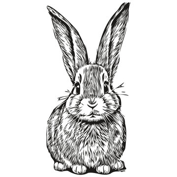 Rabbit sketchy, graphic portrait of a Rabbit on a white background, hare