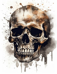 Skull Design, Watercolor Illustration of Graphic design, logo design, T Shirts and more. Generative AI