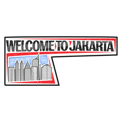 Jakarta Skyline Landmark Flag Sticker Emblem Badge Travel Souvenir Illustration