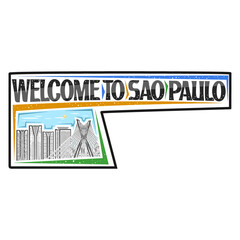 Sao Paulo Skyline Landmark Flag Sticker Emblem Badge Travel Souvenir Illustration