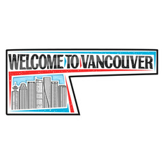 Vancouver Skyline Landmark Flag Sticker Emblem Badge Travel Souvenir Illustration