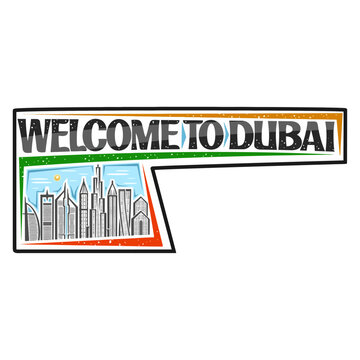 Dubai Skyline Landmark Flag Sticker Emblem Badge Travel Souvenir Illustration