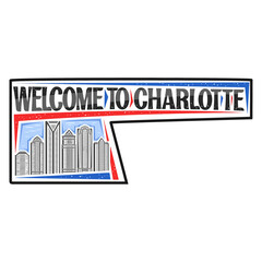 Charlotte Skyline Landmark Flag Sticker Emblem Badge Travel Souvenir Illustration