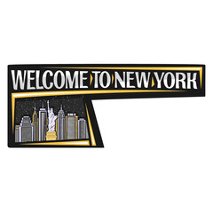 New York City Skyline Landmark Flag Sticker Emblem Badge Travel Souvenir Illustration