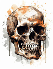 Skull Design, Watercolor Illustration of Graphic design, logo design, T Shirts and more. Generative AI