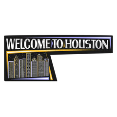 Houston Skyline Landmark Flag Sticker Emblem Badge Travel Souvenir Illustration