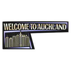 Auckland Skyline Landmark Flag Sticker Emblem Badge Travel Souvenir Illustration