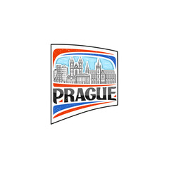 Prague Skyline Landmark Flag Sticker Emblem Badge Travel Souvenir Illustration