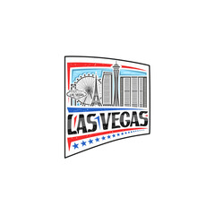 Las Vegas Skyline Landmark Flag Sticker Emblem Badge Travel Souvenir Illustration