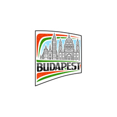 Budapest Skyline Landmark Flag Sticker Emblem Badge Travel Souvenir Illustration