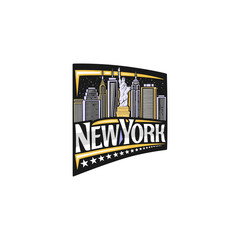 New York City Skyline Landmark Flag Sticker Emblem Badge Travel Souvenir Illustration