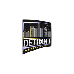 Detroit Skyline Landmark Flag Sticker Emblem Badge Travel Souvenir Illustration