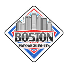 Boston Skyline Landmark Flag Sticker Emblem Badge Travel Souvenir Illustration
