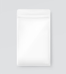 Quad seal bag mockup. Vector illustration. Flat lay view. Great way for presentation your brand, design, promo, pack shot, store thumbnail and etc. EPS10.	