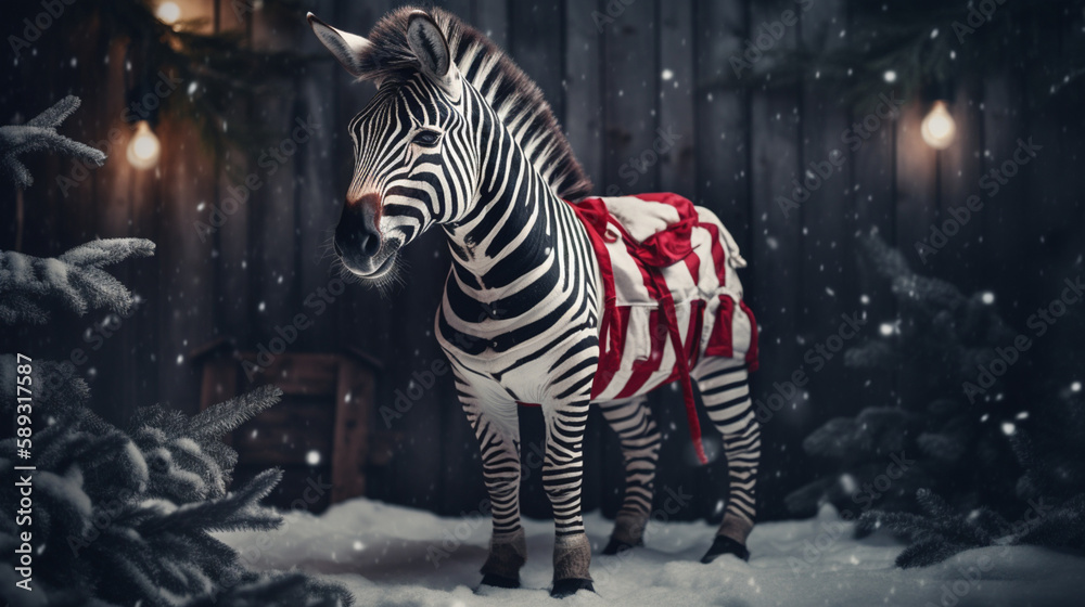 Sticker Zebra wearing a Christmas outfit Generative AI