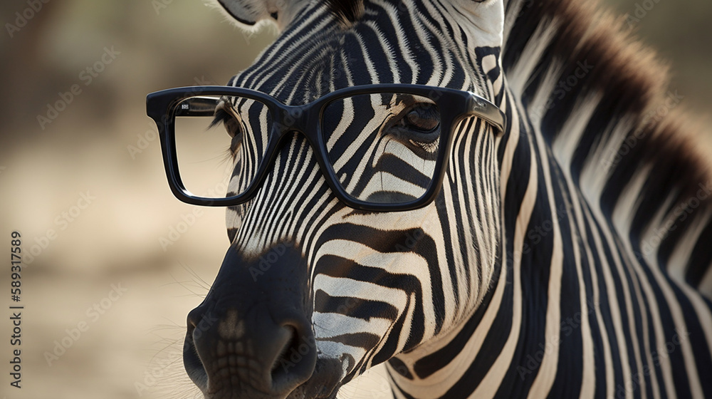 Sticker Zebra wearing prescription glasses Generative AI