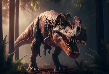 3D rendering of Tyrannosaurus Rex near extinction. Generative AI