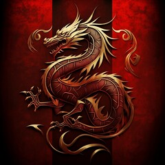 chinese dragon background, red velvet with golden dragon, traditional asian logo. Created using generative AI