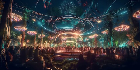 Illustration of a futuristic Goa, Synthwave Open Air Festival 