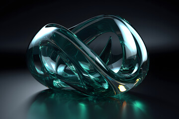Abstract green glass shape on black background. generative ai