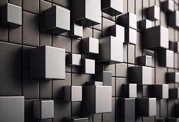 3D, Square Wall background with tiles. Futuristic, tile Wallpaper with Polished, Concrete blocks. 3D Render. Generative AI