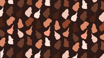 pattern of faces, head, profile shadow illustration diversiity, woman man children  silhouette, people. Illustration on white background 
