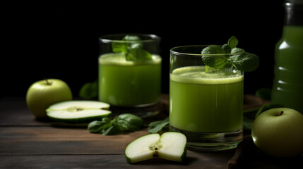 Obraz na płótnie Canvas Apple-cucumber juice with apples cucumber and ginger Generative AI