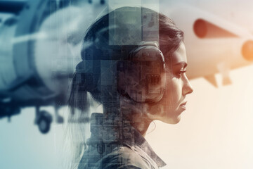 Obraz premium Airplane pilot girl Generative AI