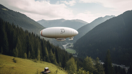 A hot air blimp on a scenic tour of the mountainous Generative AI