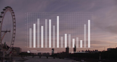 Obraz premium Image of data processing and graph over london cityscape