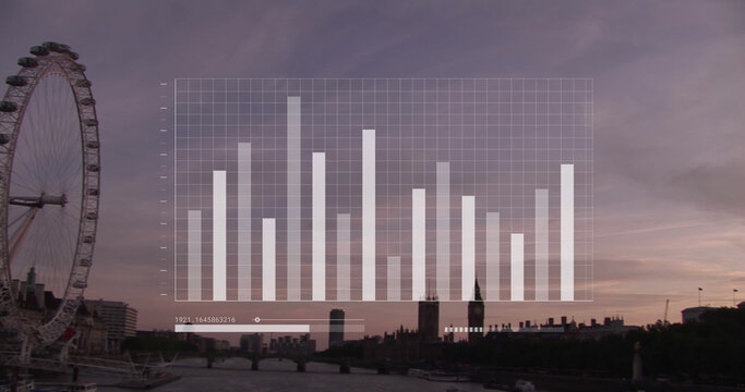 Image of data processing and graph over london cityscape - Powered by Adobe