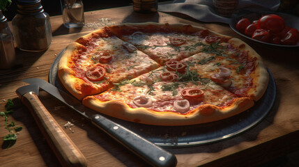 Italian Pizza Food at a Top-Rated New York Pizzeria: Margherita and Napoli Pizzas with Fresh Ingredients, Perfectly Blended Cheese, and Unforgettable Flavors. Fast Food Meat Tomato Snack Perfection wi