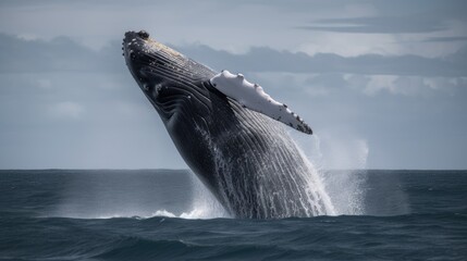 Fototapeta premium humpback whale jumping in the ocean, Generative AI