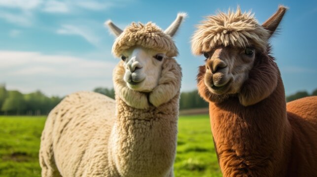 Two alpacas in the field, Generative AI