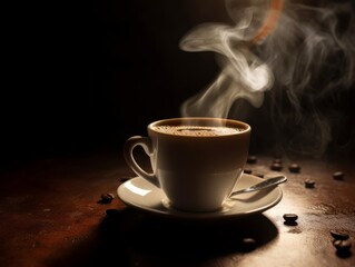 Fototapeta premium A cup of steaming hot coffee