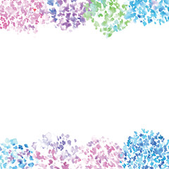 水彩画。水彩タッチの紫陽花ベクターフレームイラスト。6月の梅雨植物背景イラスト。Watercolor. Hydrangea vector frame illustration with watercolor touch.June rainy season plant background illustration.