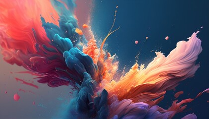Colorful background with splashes of paint by Generative AI