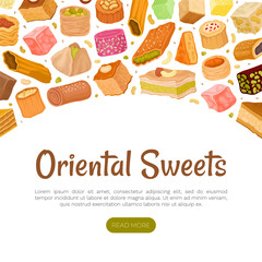 Oriental Sweets Banner Design with Sugary Dessert Vector Template