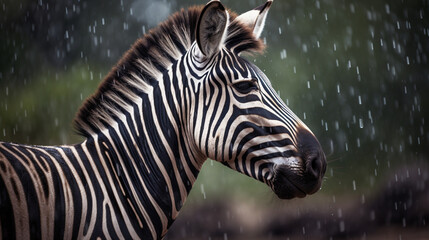 Fototapeta na wymiar Zebra in the rain Generative AI