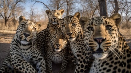 Spotted Selfie Stars: Happy Leopards Strike a Pose Together,generative ai