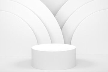 Pastel white cylinder podium with steps on monochrome background