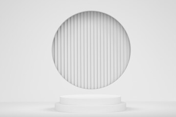 Pastel white cylinder podium with steps on monochrome background