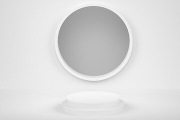 Pastel white cylinder podium with steps on monochrome background