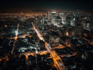 Fototapeta na wymiar A city skyline at night from a high vantage point