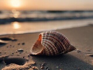 Fototapeta na wymiar A broken seashell on a sandy beach