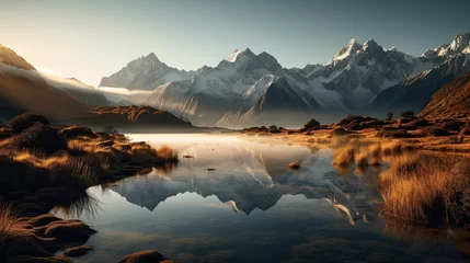 Selbstklebende Fototapeten Landscape photo of a snow-capped mountain   Generative AI © Tov Digital Studio