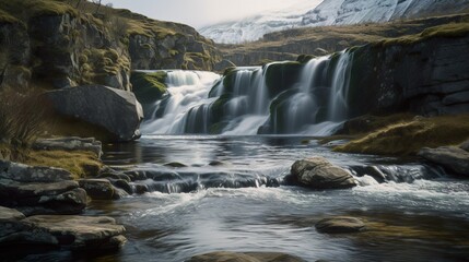 Fototapeta na wymiar Imaginary waterfall in Scandinavia, AI generative image