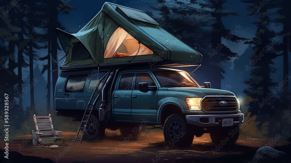 Sticker background camping truck generative ai