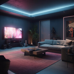 living room interior with sofa gamer quarto gamer